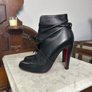 Christian Louboutin S.I.T. Rain 100 Black Napa Ankle Boot Bootie size 37